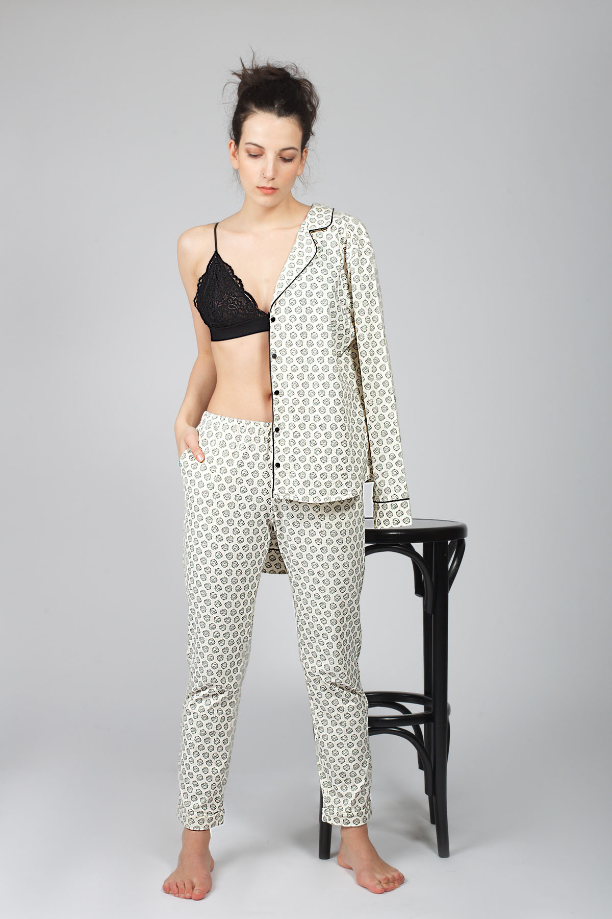 Kadın Gömlek Model Penye Pijama Takımı