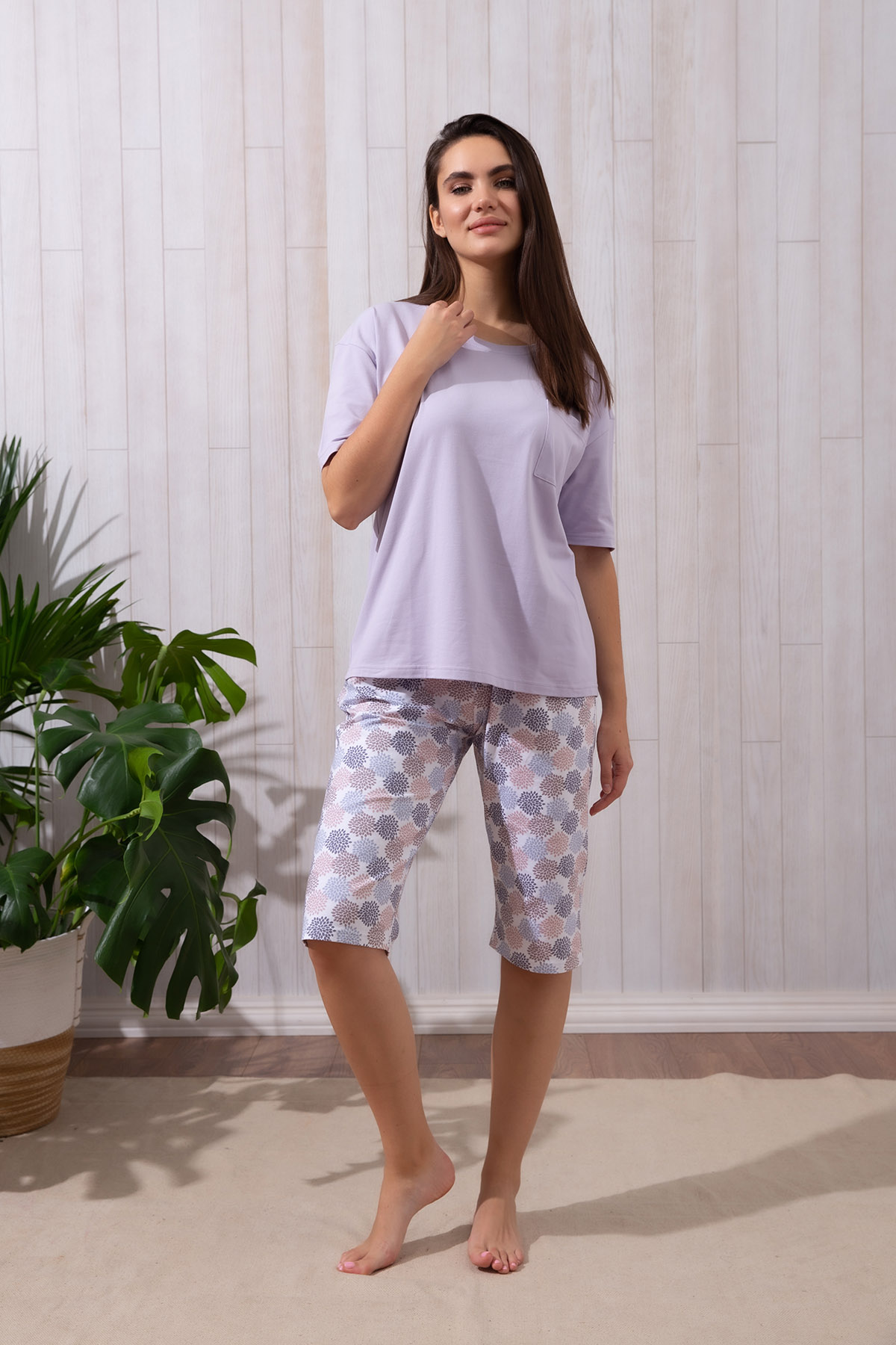 Kadın Büyük Beden Midi - Kapri Pijama Takımı