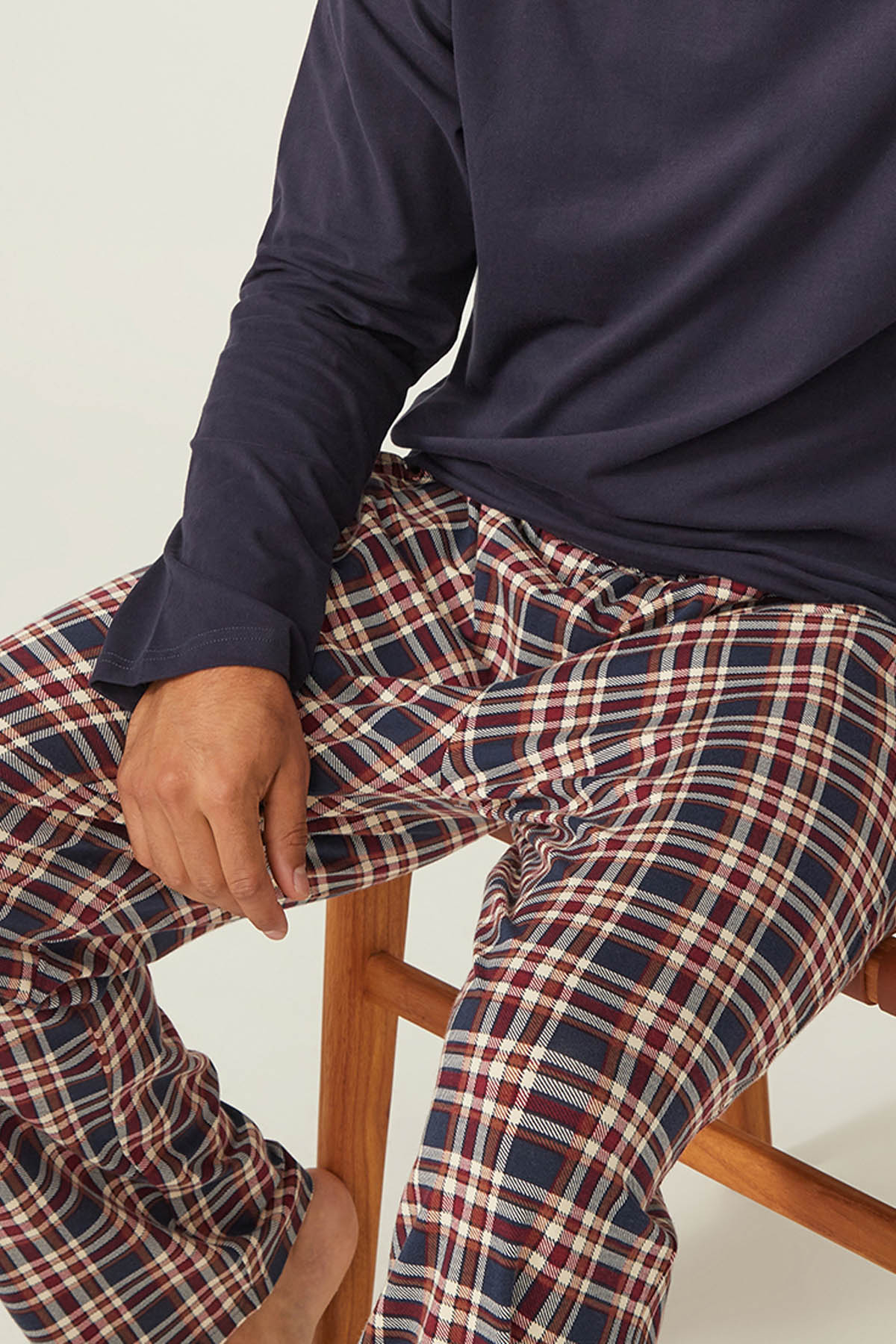 Erkek Pamuklu Ekose Desenli Pijama Altı