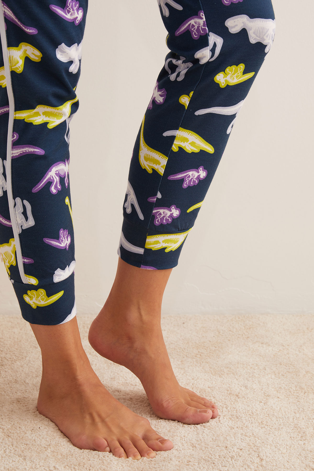 Kadın Pamuklu Dinozor Baskılı Kapri Pijama Altı