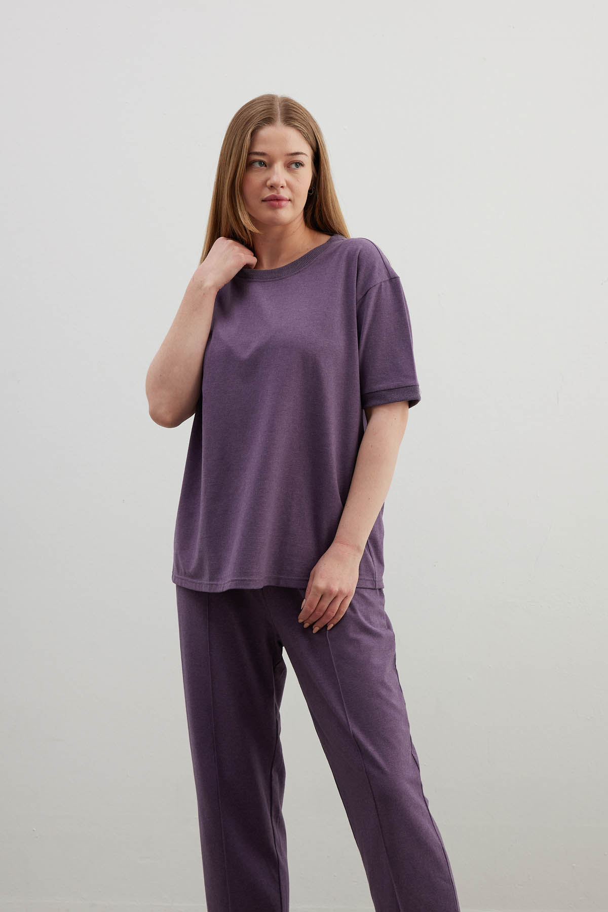 Kadın Plus Size Pamuklu Kısa Kollu Pijama Üstü